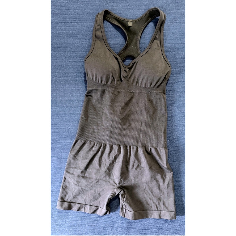Bo+Tee Romper Small Black Seamless Racerback Cutout Activewear Gym Athleisure